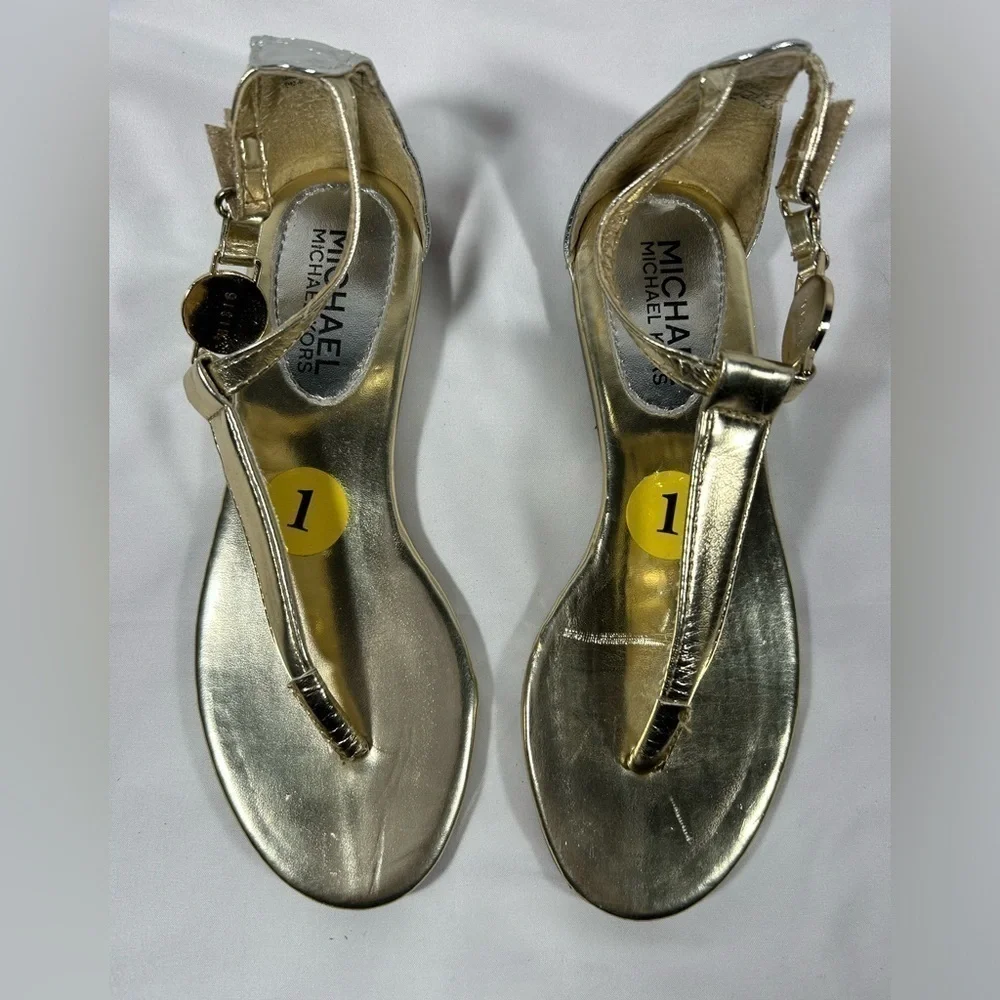 Michael Kors Girls Thong Strappy Metallic Sandals Logo Kids Shoes Sz 1